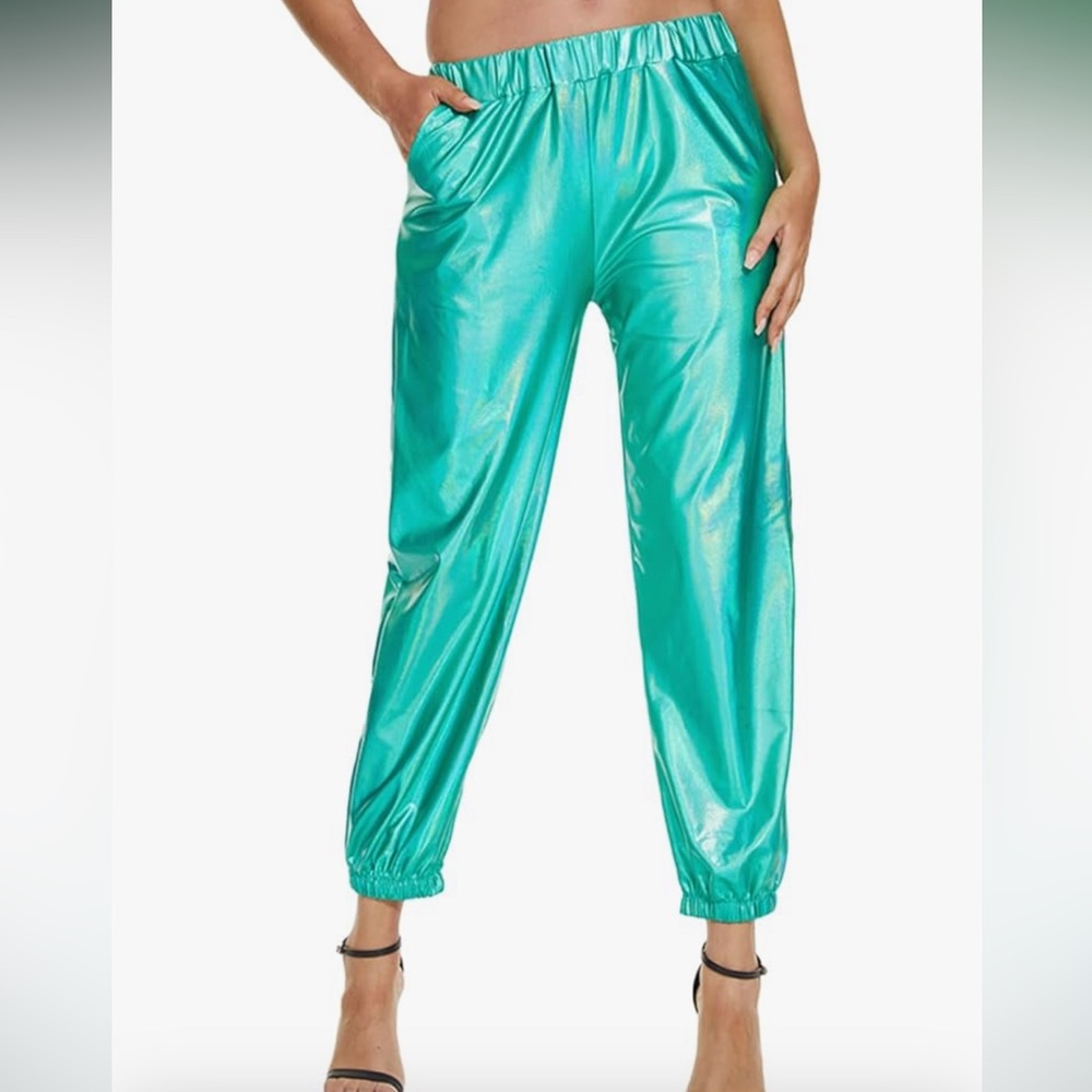 Aqua metallic pants